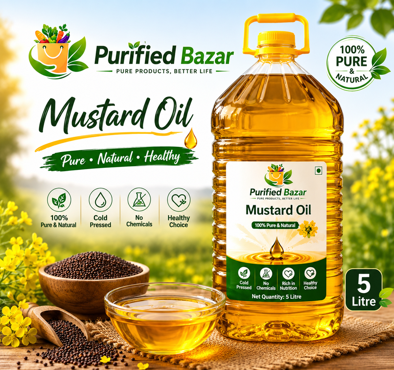 কোল্ড প্রেস সরিষার তেল Pure Mustard Oil (5L)