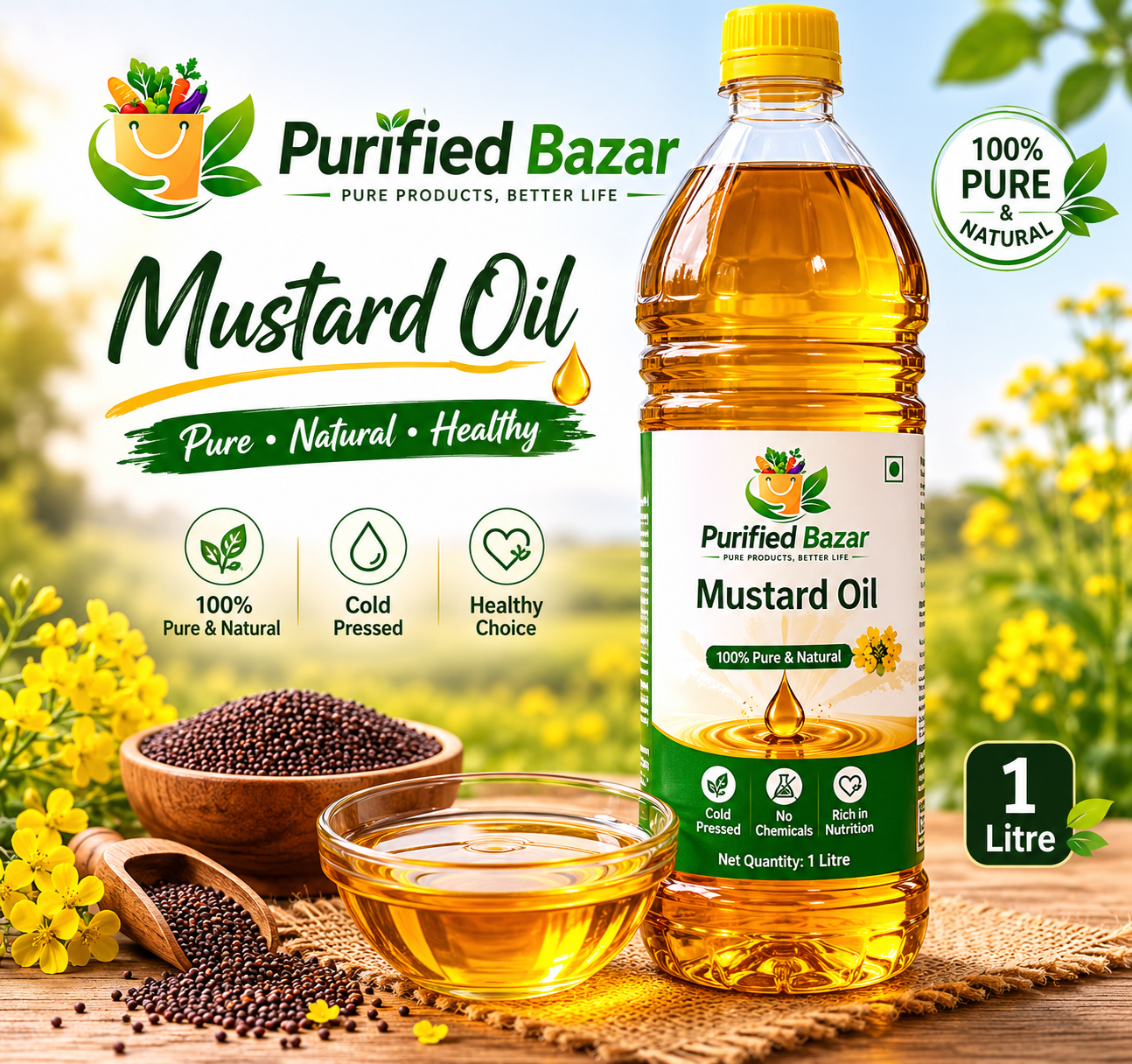 কোল্ড প্রেস সরিষার তেল Pure Mustard Oil (1L)